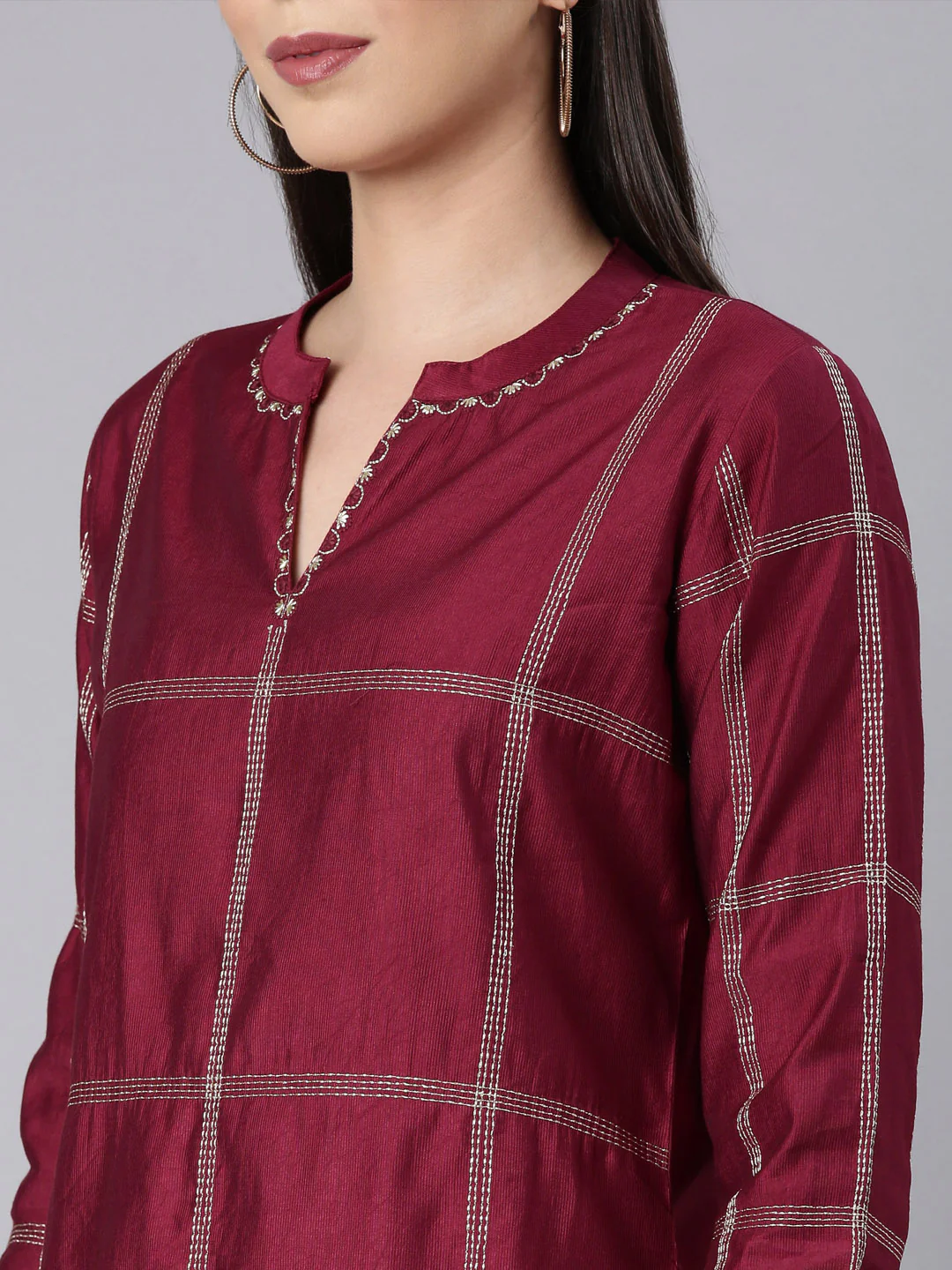 Neerus Maroon Straight Casual Solid Straight Kurta - Image 5