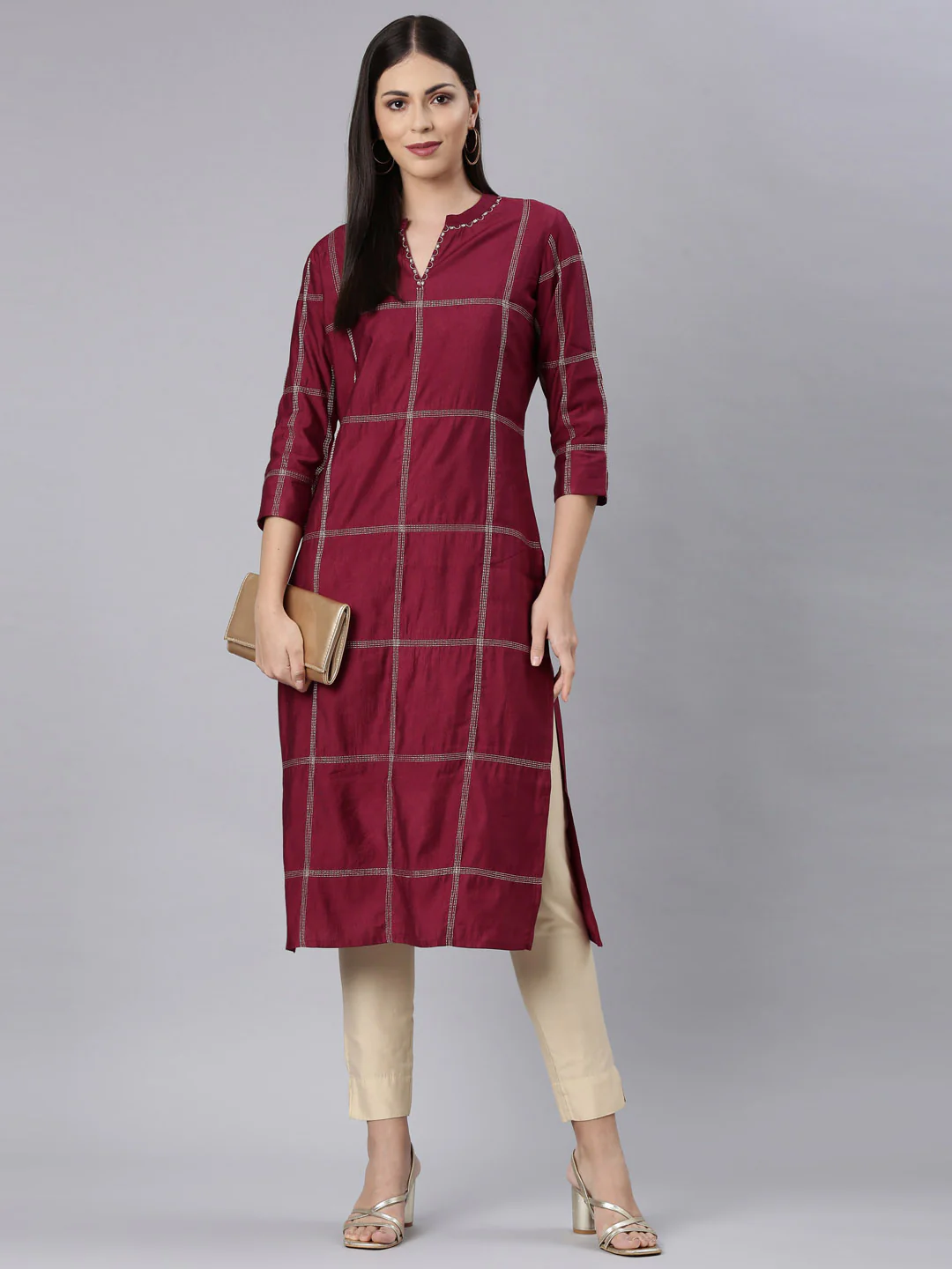Neerus Maroon Straight Casual Solid Straight Kurta - Image 6