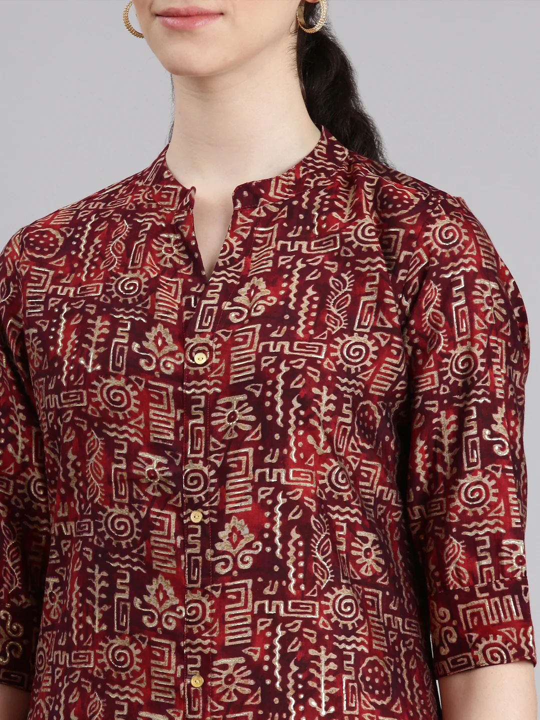 Neerus Maroon Straight Casual Tribal Panelled Kurta - Image 4