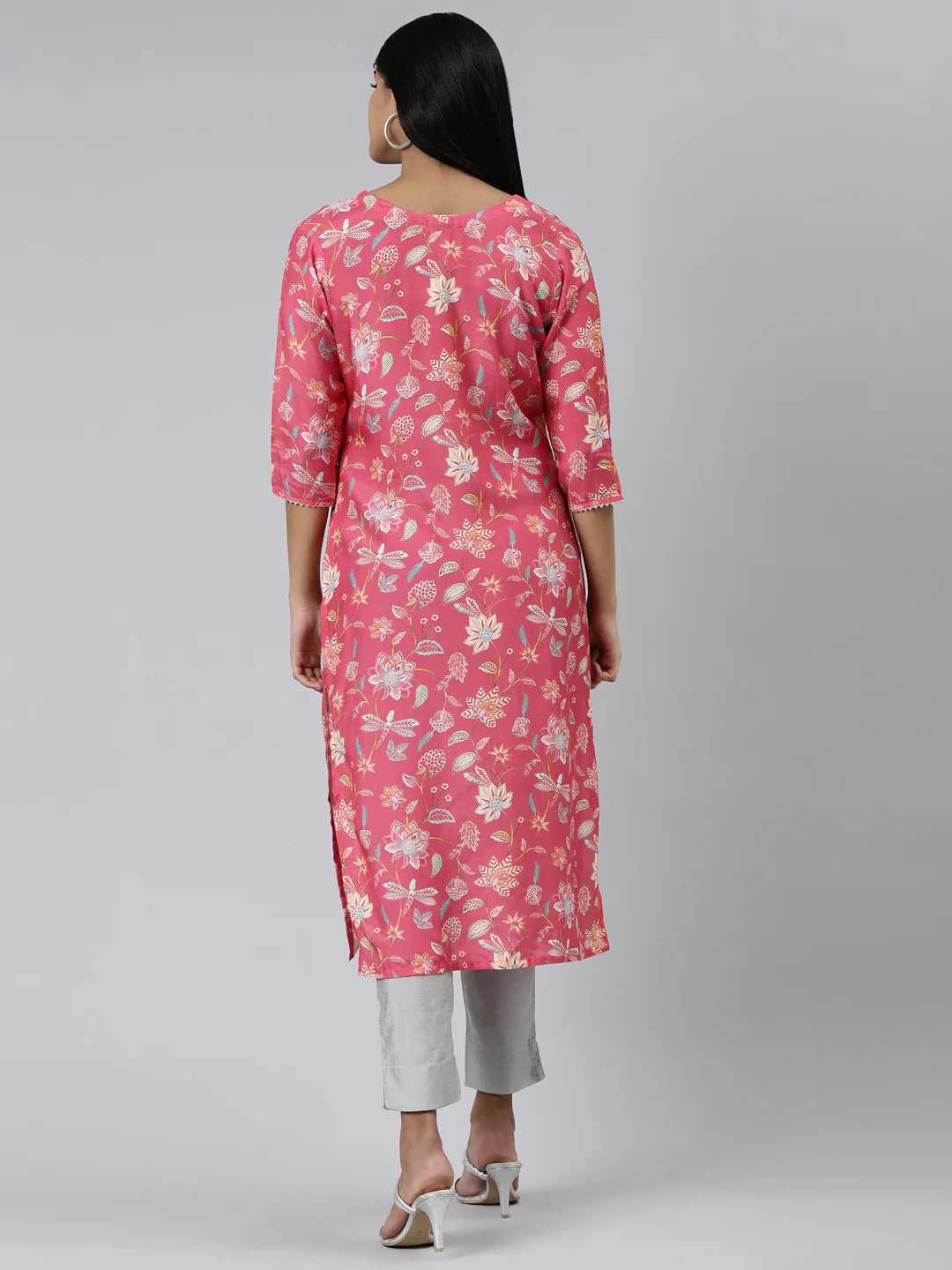 Neerus Maroon Straight Printed Cotton Kurta - Image 3