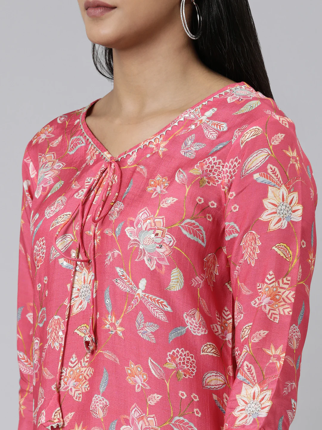 Neerus Maroon Straight Printed Cotton Kurta - Image 5