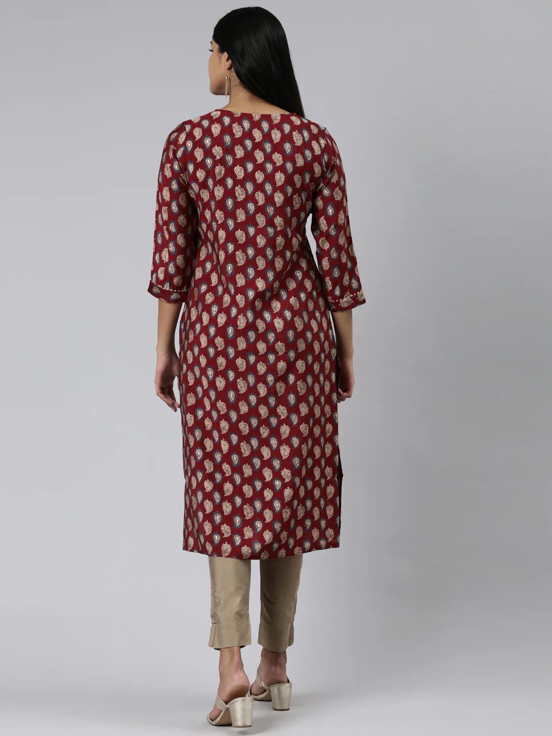 Neerus Maroon Straight Printed Modal Kurta - Image 3