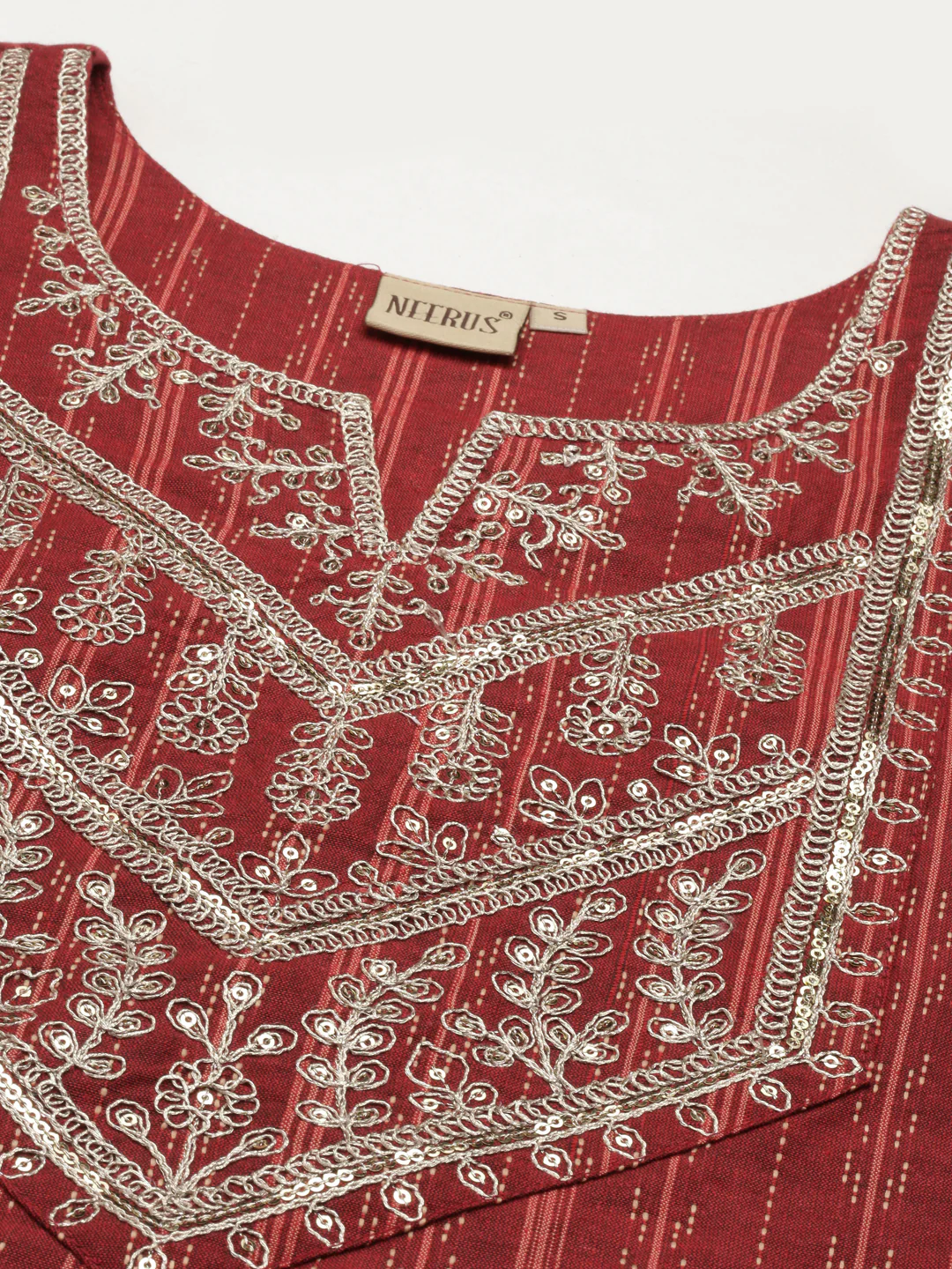 Neerus Maroon Straight Solid Cotton Kurta - Image 6
