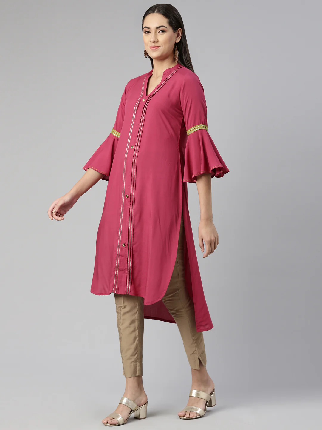 Neerus Maroon Straight Straight Cotton Silk Kurta - Image 2