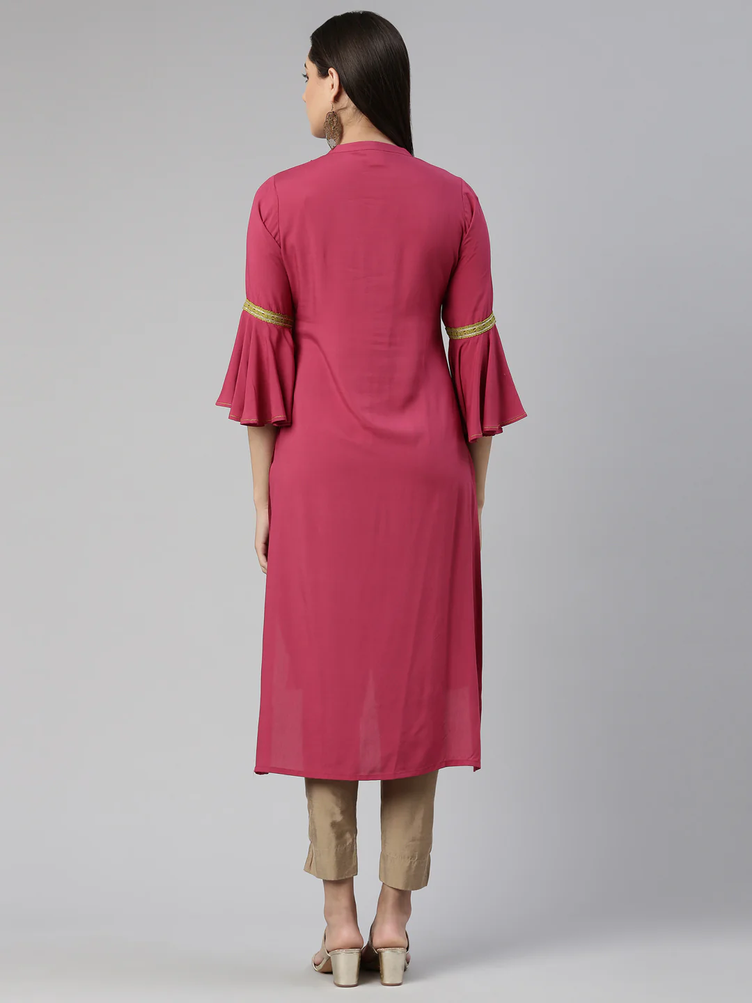 Neerus Maroon Straight Straight Cotton Silk Kurta - Image 3