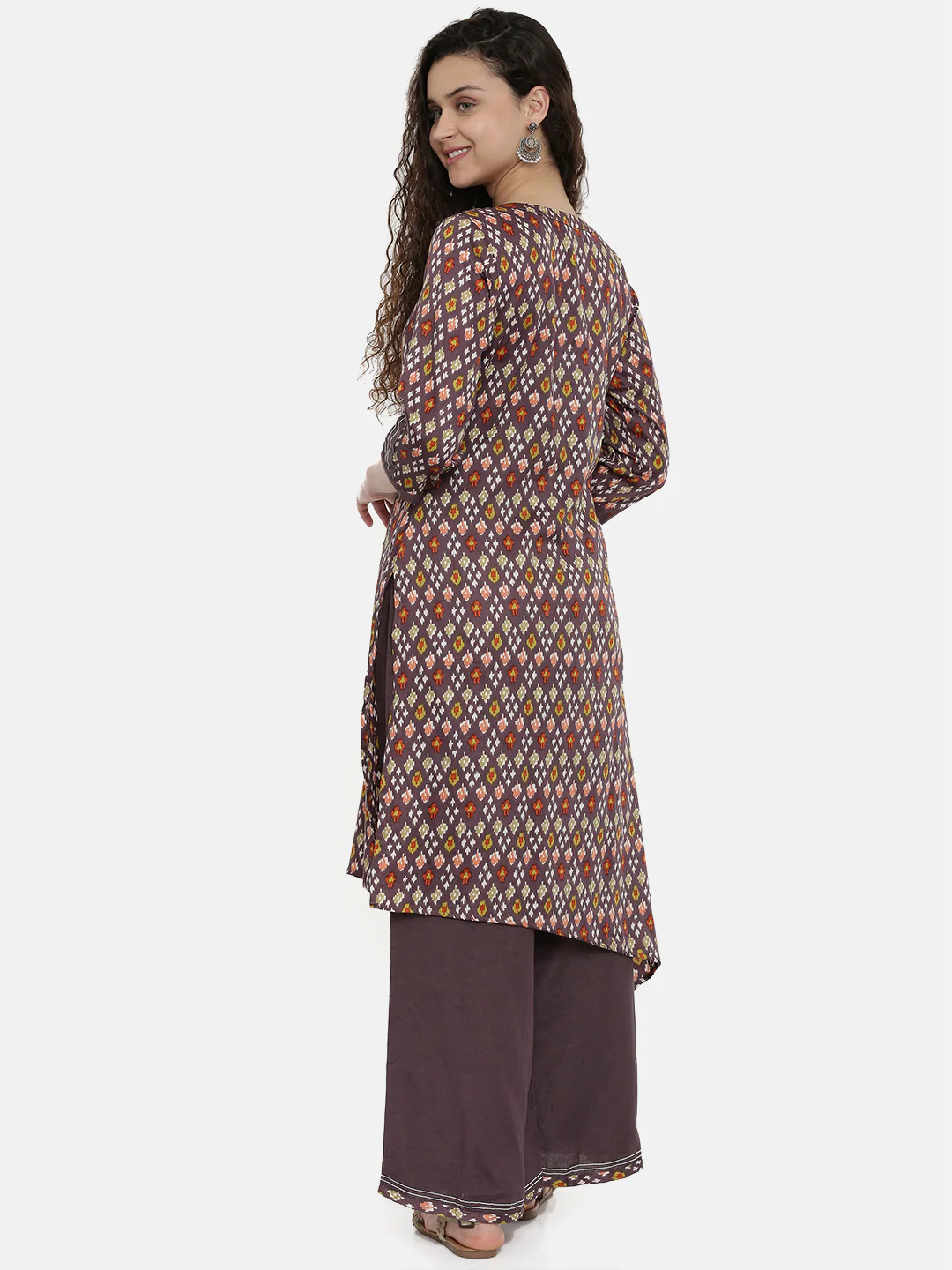 Neerus Mauve Printed High Low Kurta - Image 5