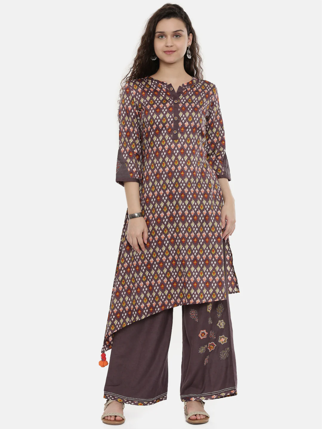 Neerus Mauve Printed High Low Kurta - Image 7