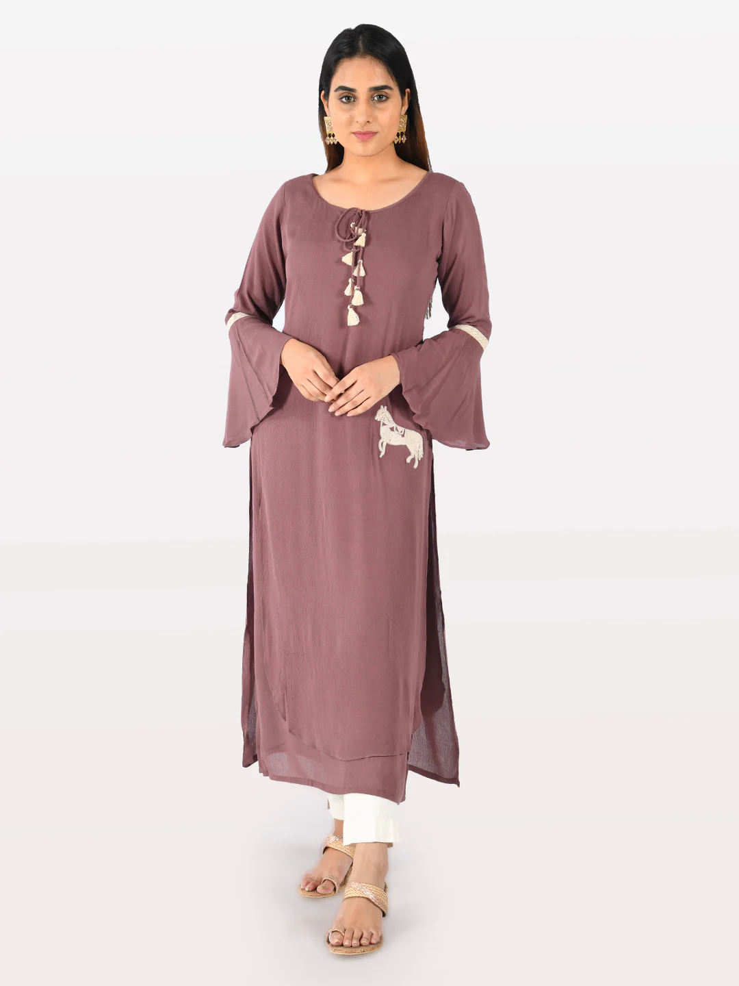 Neerus Mauve Printed Straight Double Layered Kurta