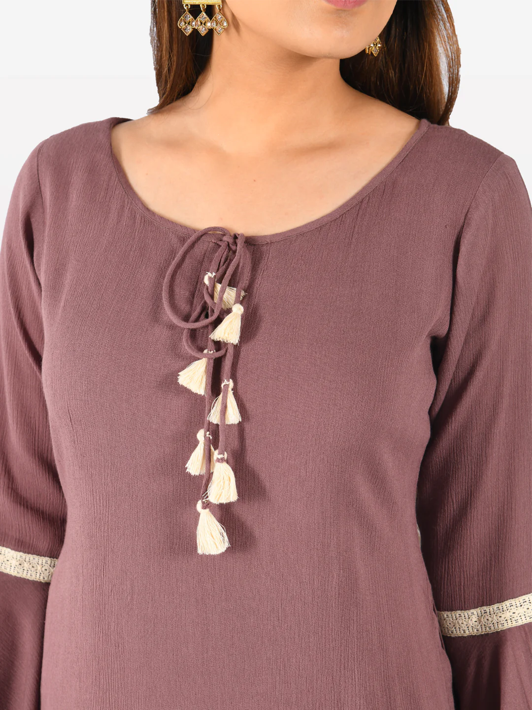 Neerus Mauve Printed Straight Double Layered Kurta - Image 2