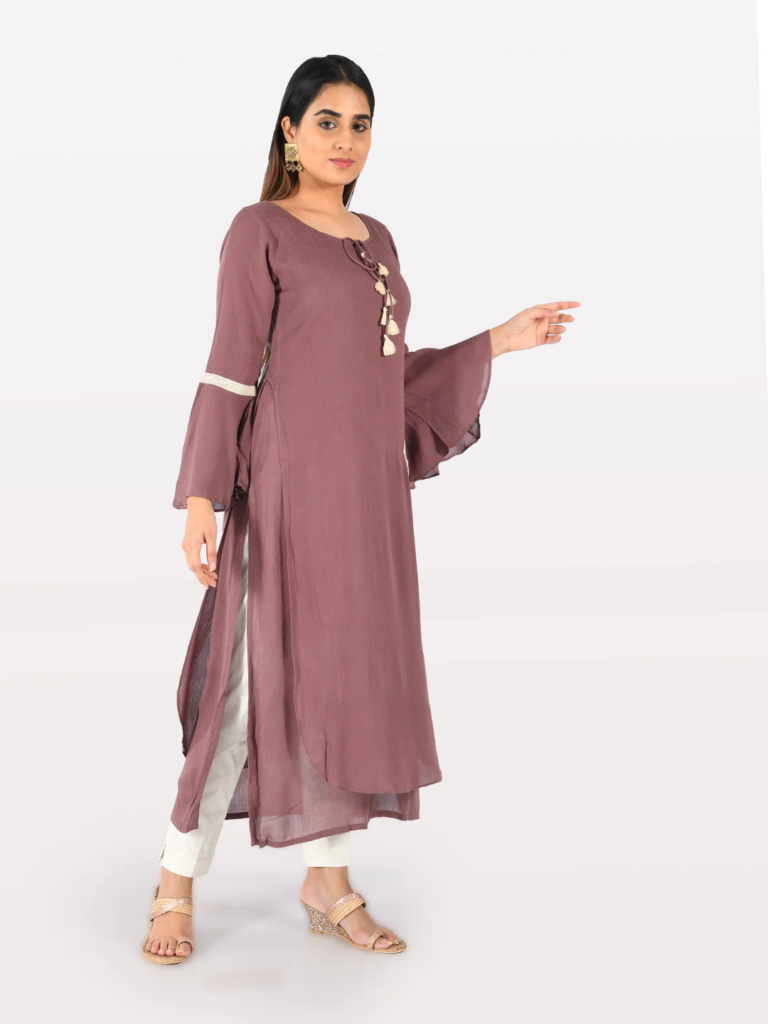 Neerus Mauve Printed Straight Double Layered Kurta - Image 3