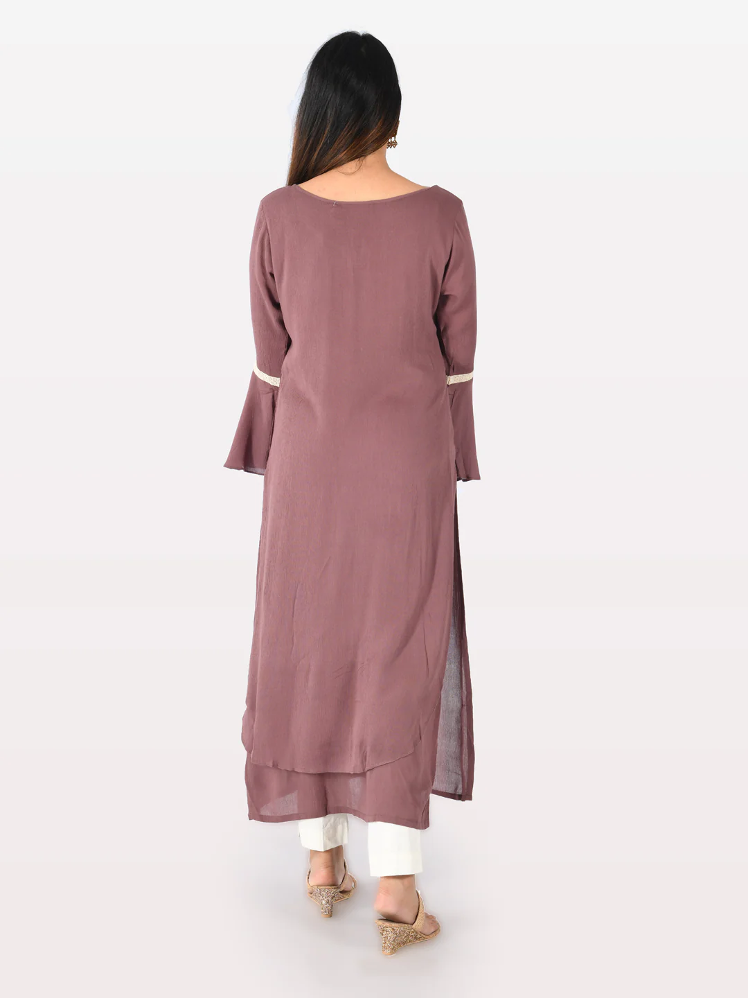 Neerus Mauve Printed Straight Double Layered Kurta - Image 4