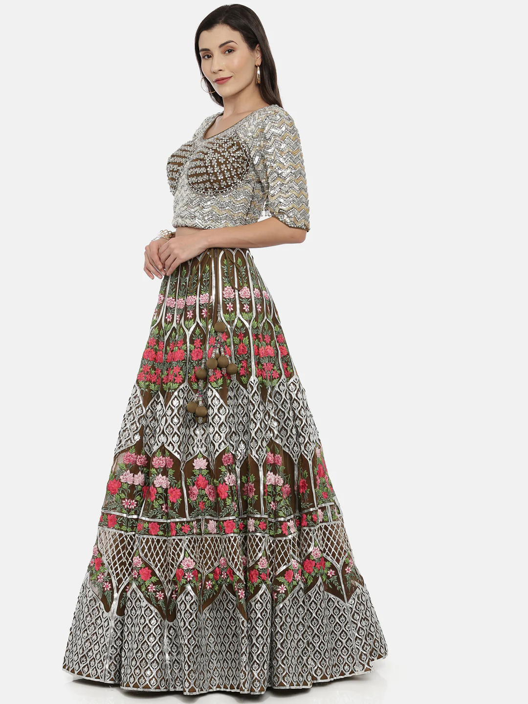 Neerus Mehadi Color Nett Fabric Ghagra Set - Image 4