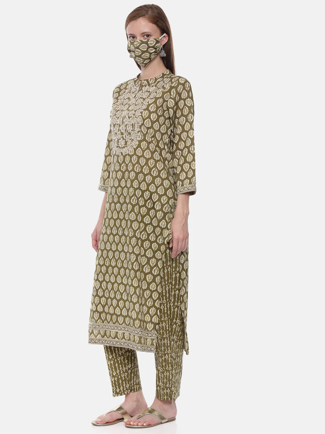 Neerus Mehadi Green Color Cotton Fabric Suit-Pant - Image 4