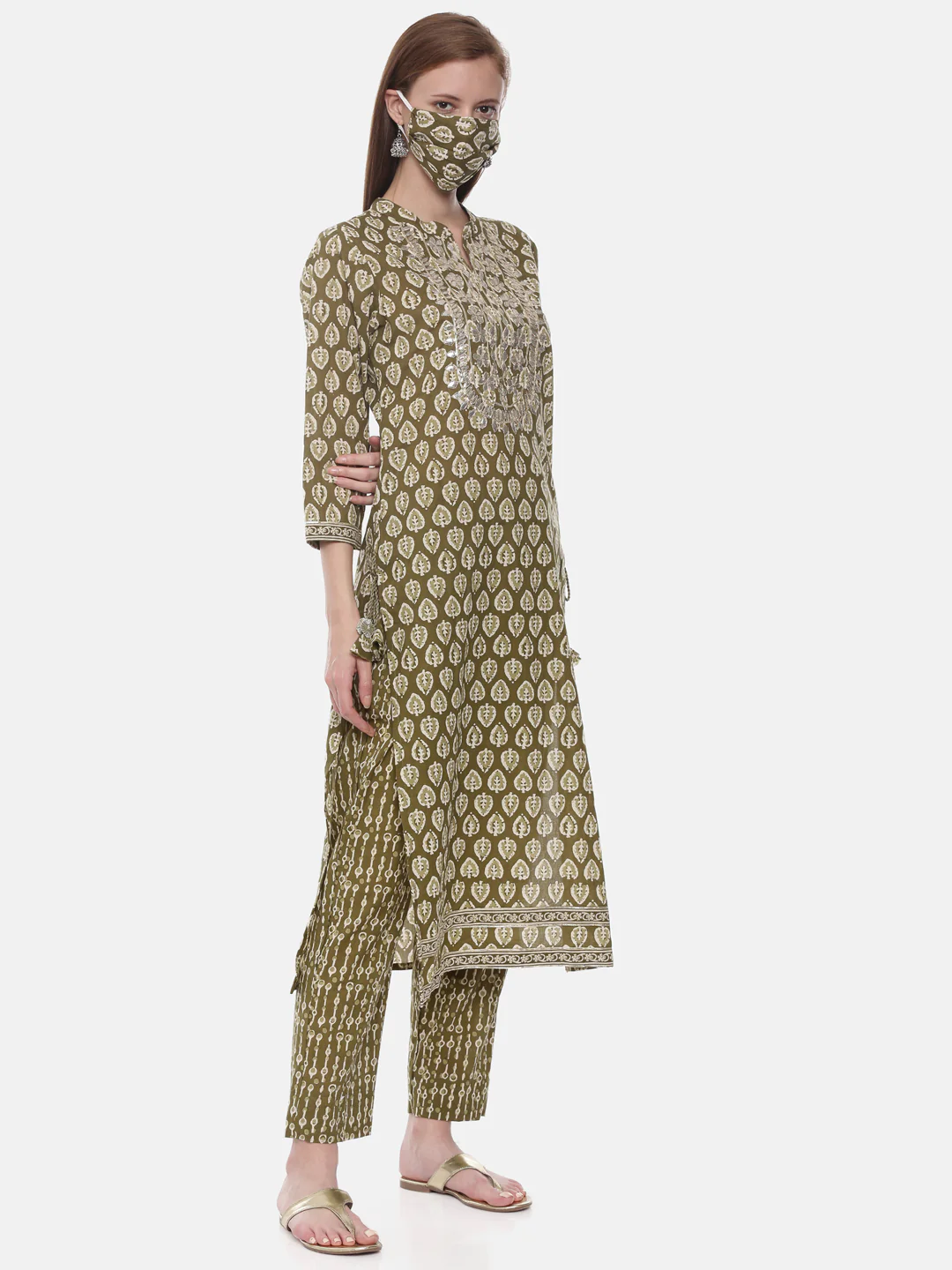 Neerus Mehadi Green Color Cotton Fabric Suit-Pant - Image 5