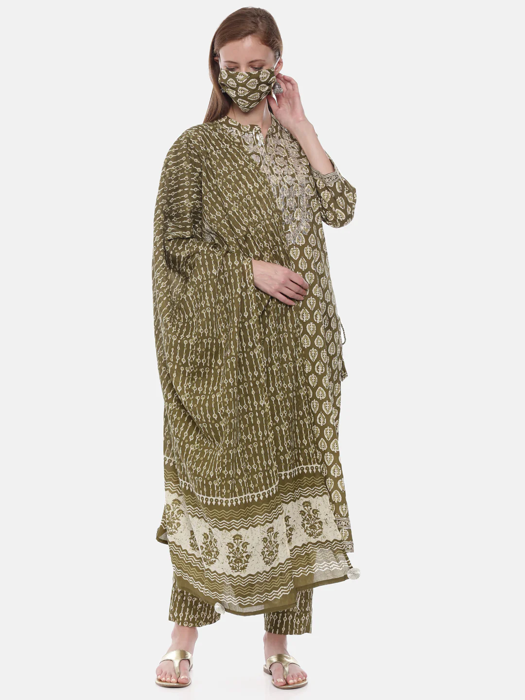 Neerus Mehadi Green Color Cotton Fabric Suit-Pant - Image 7