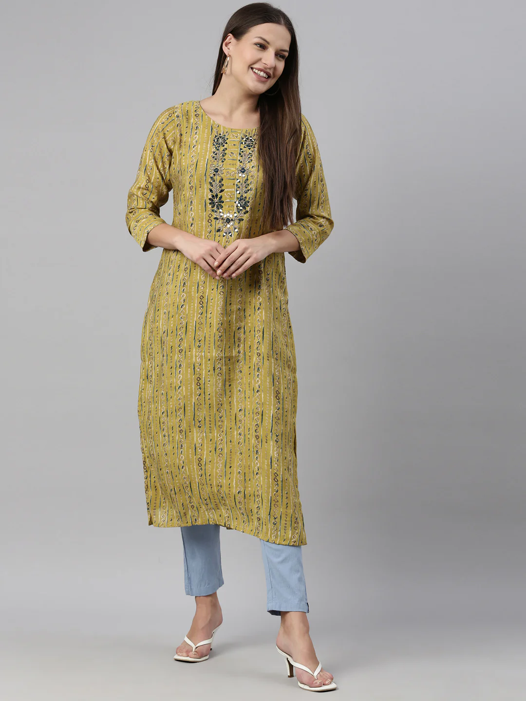 Neerus Mehadi Green Color Georgette Fabric Kurta - Image 6