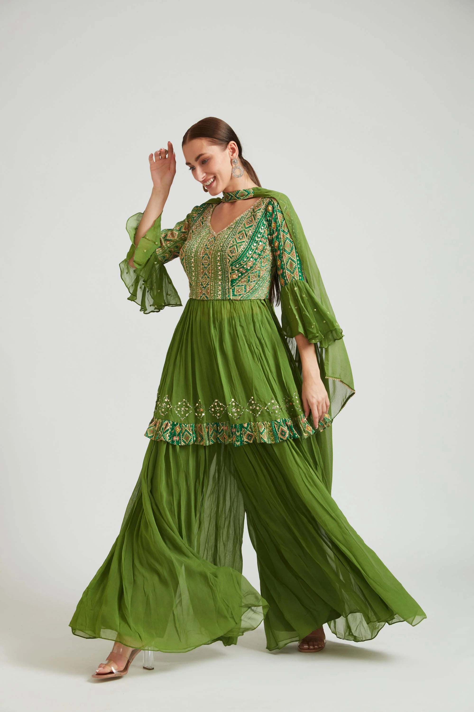 Neerus Mehadi Green Color Georgette Fabric Salwar Kameez