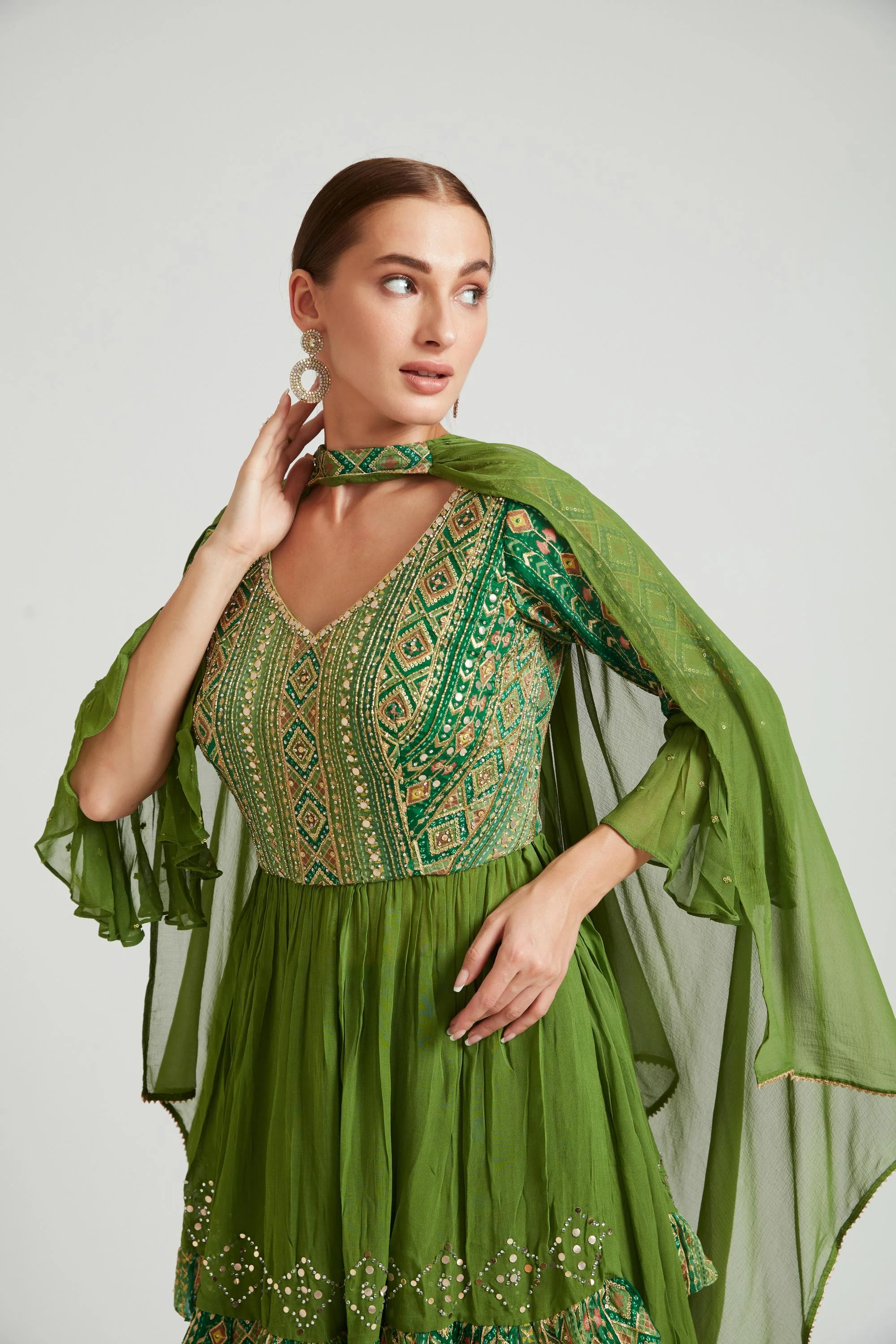 Neerus Mehadi Green Color Georgette Fabric Salwar Kameez - Image 2