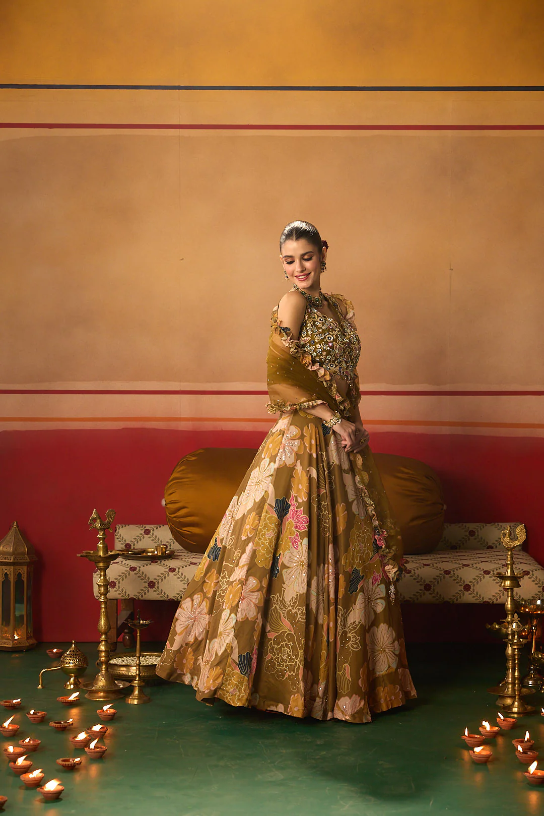Neerus Mehadi Green Embroidery Work Organza fabric Ghagra Set - Image 4