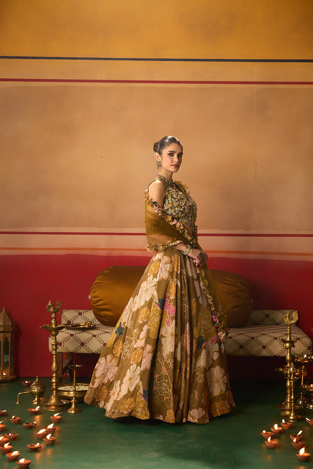 Neerus Mehadi Green Embroidery Work Organza fabric Ghagra Set - Image 5