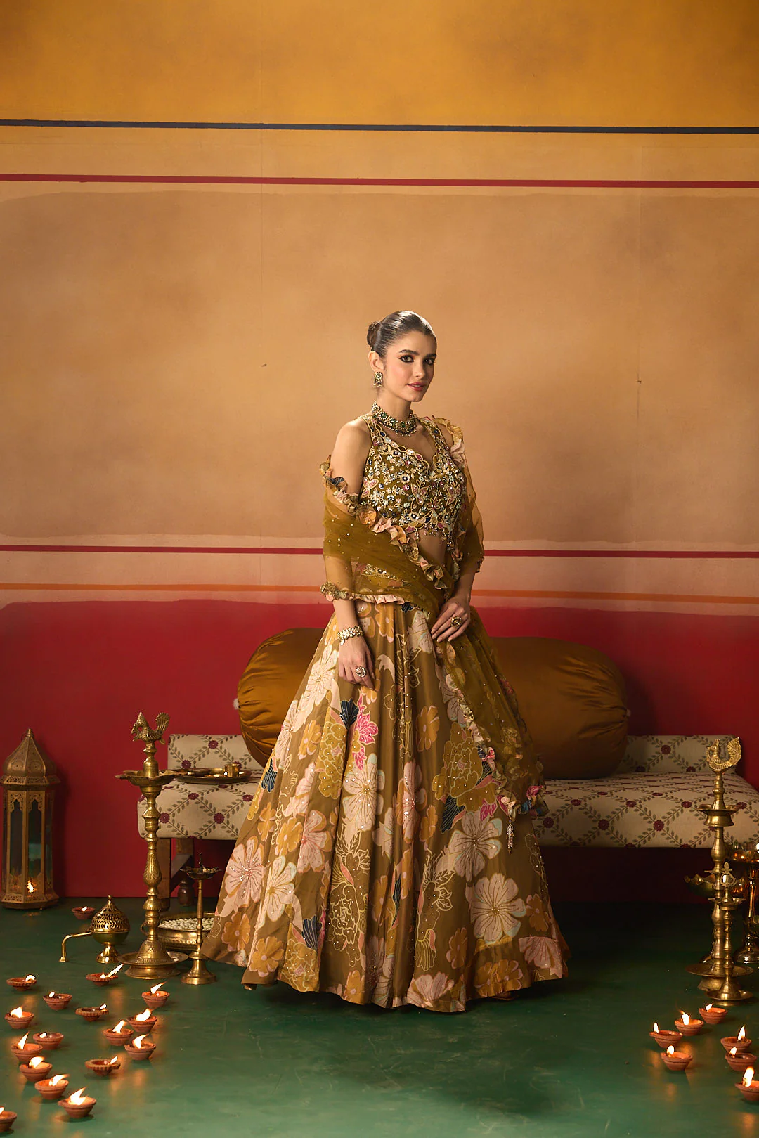 Neerus Mehadi Green Embroidery Work Organza fabric Ghagra Set - Image 6