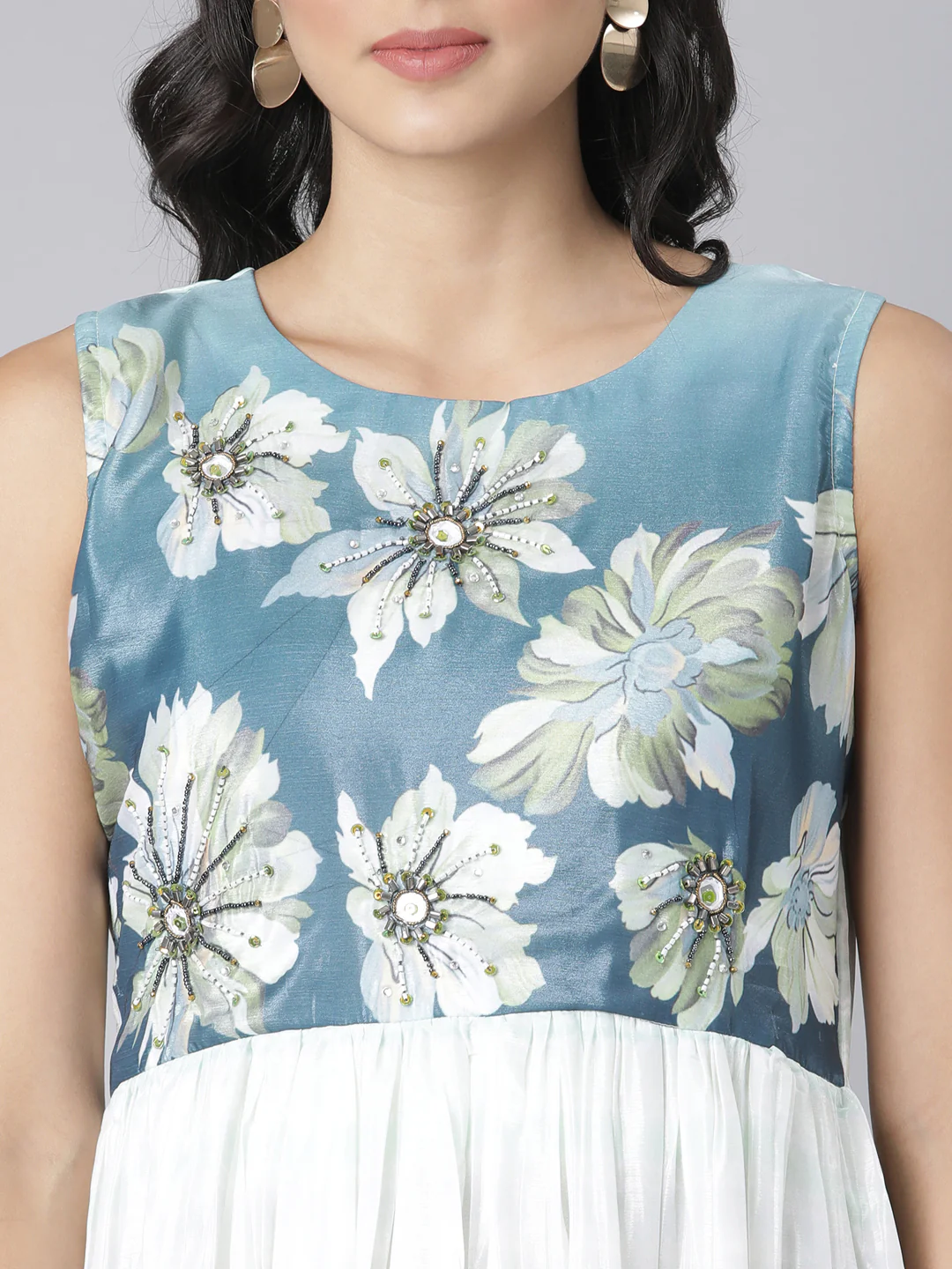Neerus Mint Casual Floral Maxi Dresses - Image 4