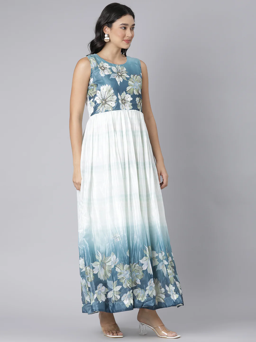Neerus Mint Casual Floral Maxi Dresses - Image 5