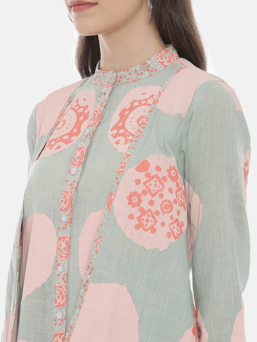 Neerus Mint Printed High Low Kurta - Image 2