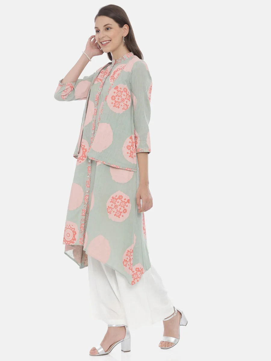 Neerus Mint Printed High Low Kurta - Image 3