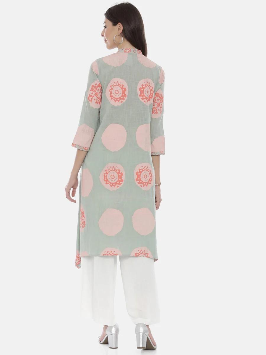 Neerus Mint Printed High Low Kurta - Image 5