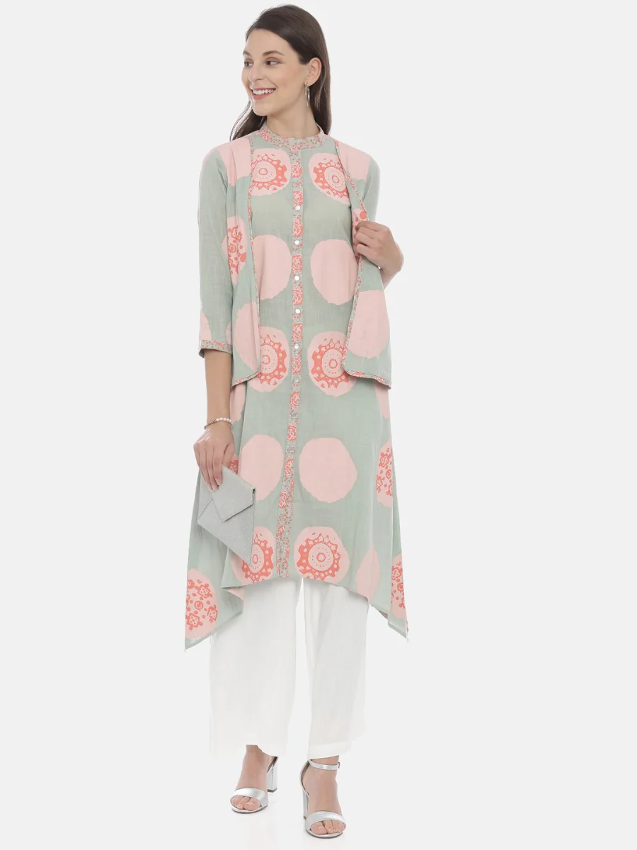 Neerus Mint Printed High Low Kurta - Image 6