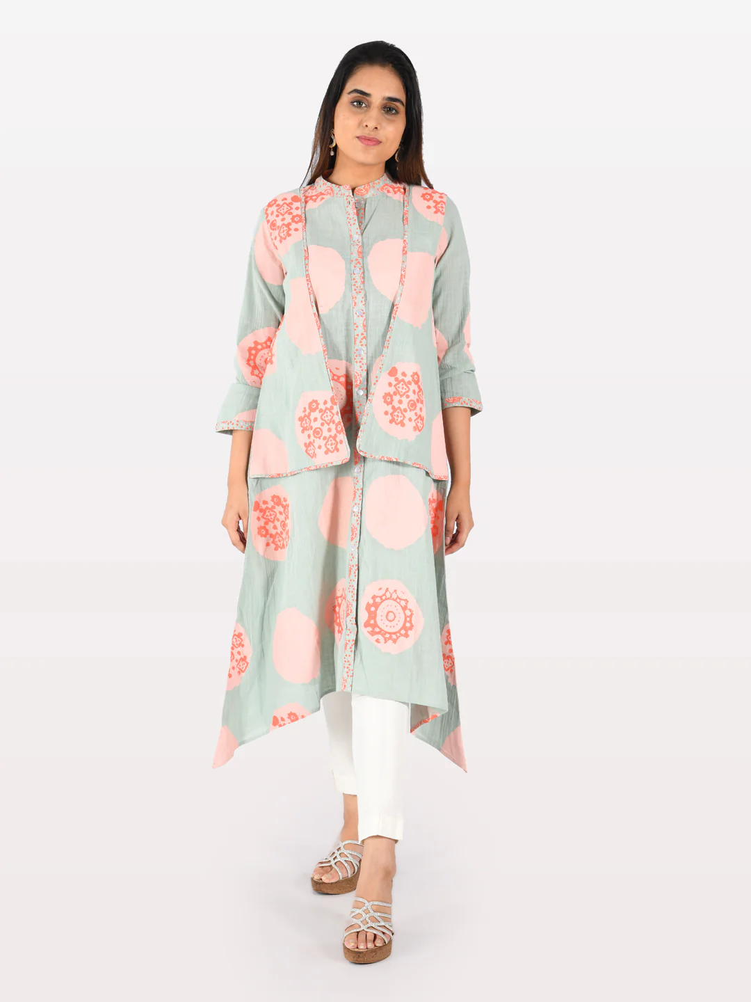 Neerus Mint Printed High Low Kurta - Image 7