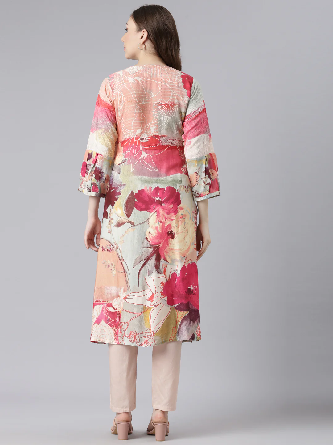 Neerus Multi Chinon Straight Casual Floral Kurta Sets - Image 4