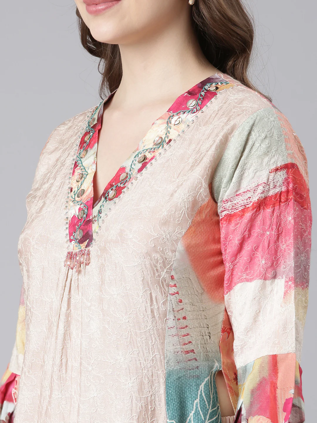 Neerus Multi Chinon Straight Casual Floral Kurta Sets - Image 5