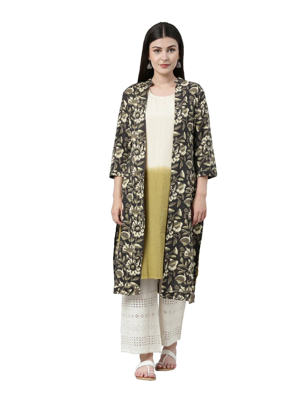 Neerus Multi Color Cotton Fabric Kurta With Coat