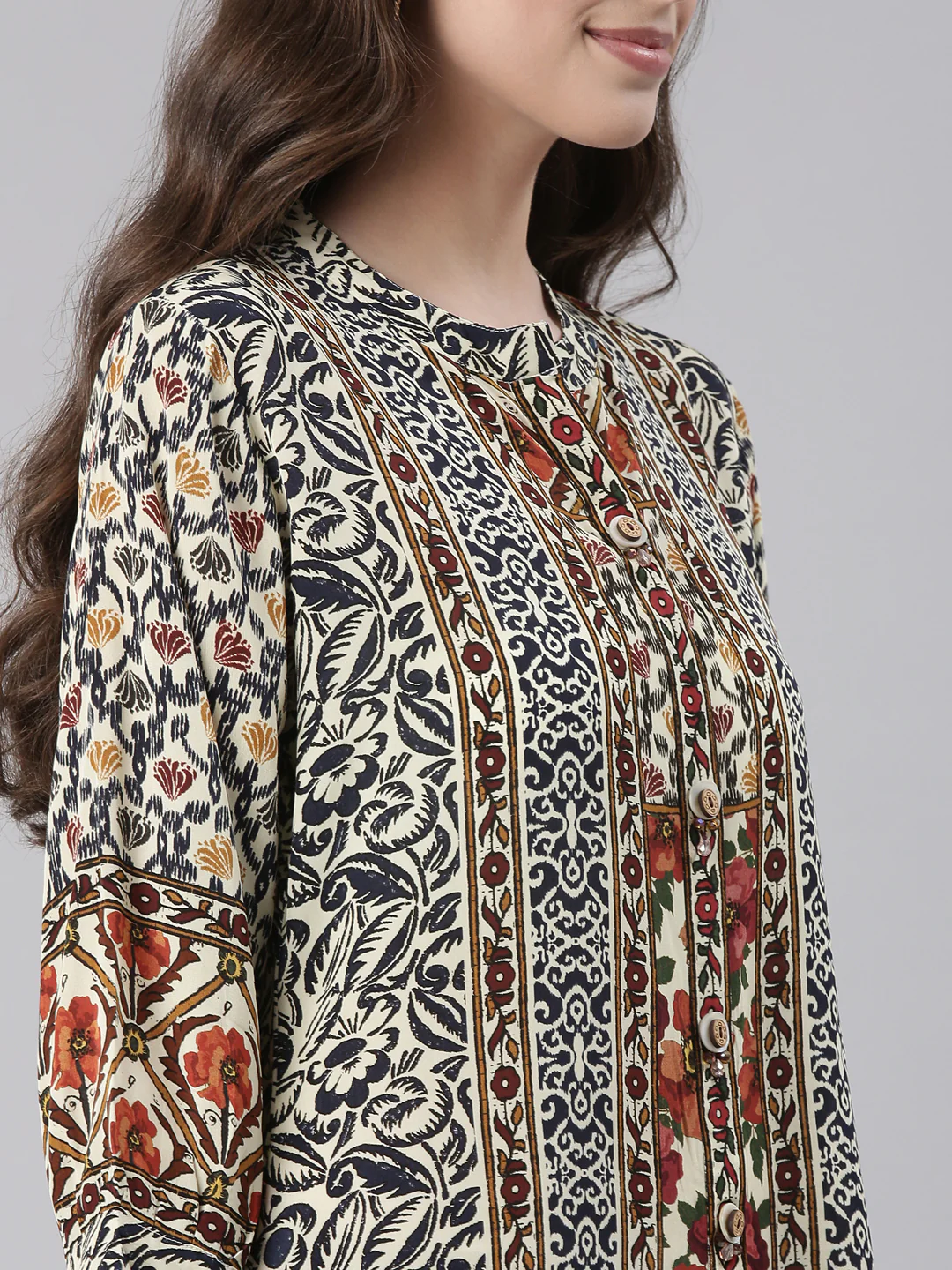Neerus Multi Curved Floral Casual Kurti - Image 3