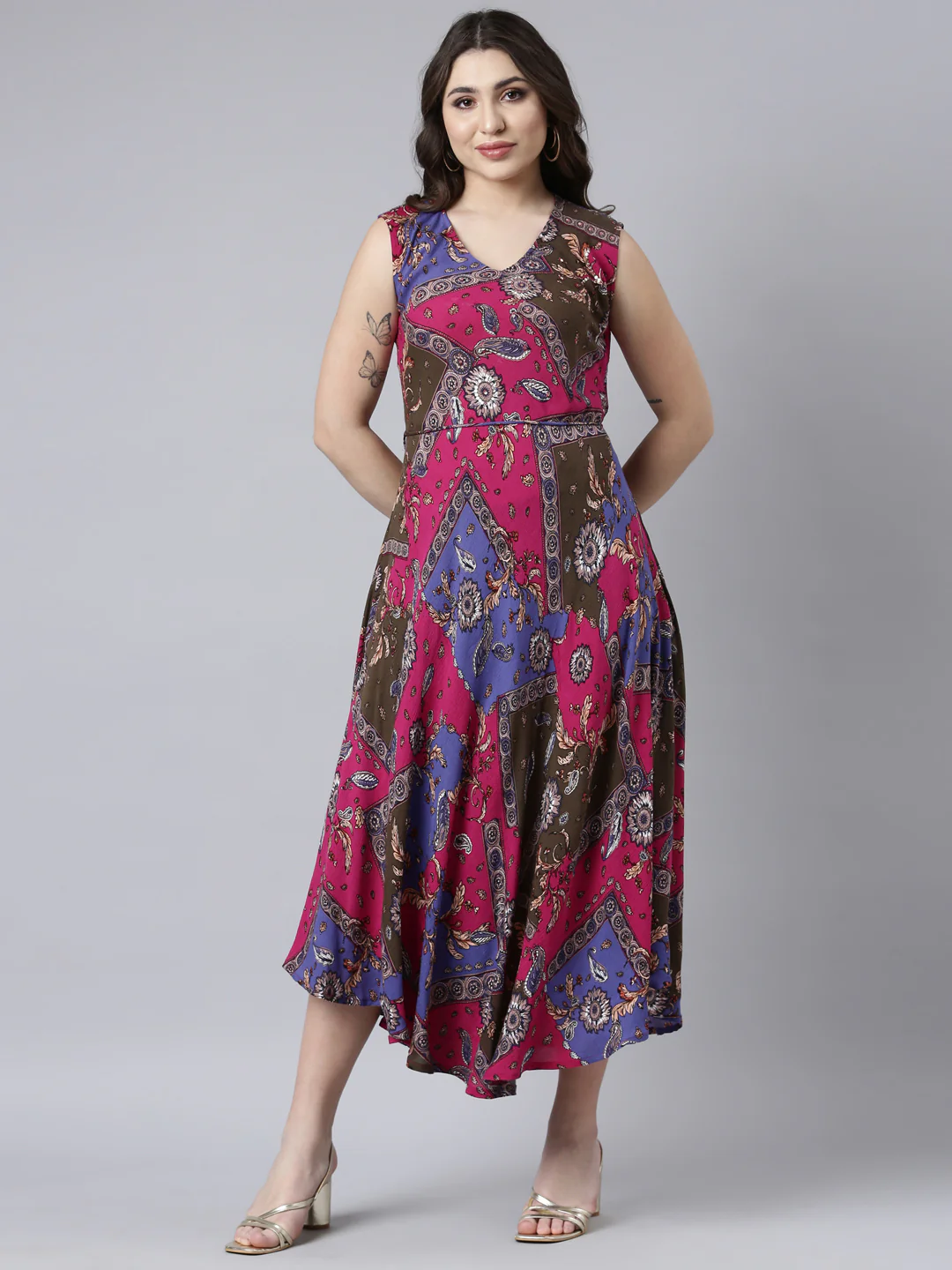 Neerus Multi High-Low Casual Floral A-Line Dresses - Image 5