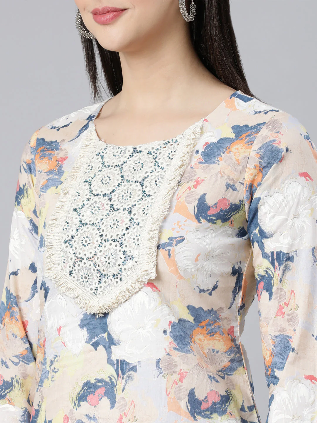 Neerus Multi Panelled Straight Printed Kurta And Trousers With Dupatta - Image 5