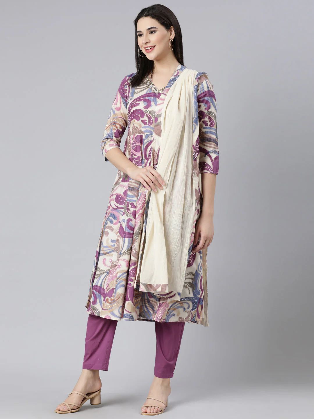 Neerus Multi Panelled Straight Printed Kurta And Trousers With Dupatta - Image 6