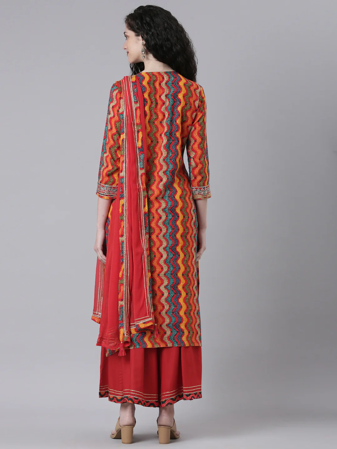 Neerus Multi Printed Straight Kurta and Palazzos With Dupatta - Image 3