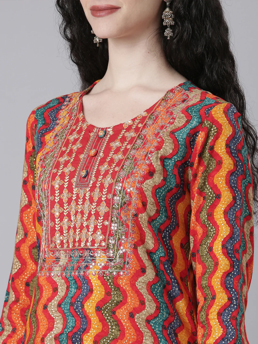 Neerus Multi Printed Straight Kurta and Palazzos With Dupatta - Image 4