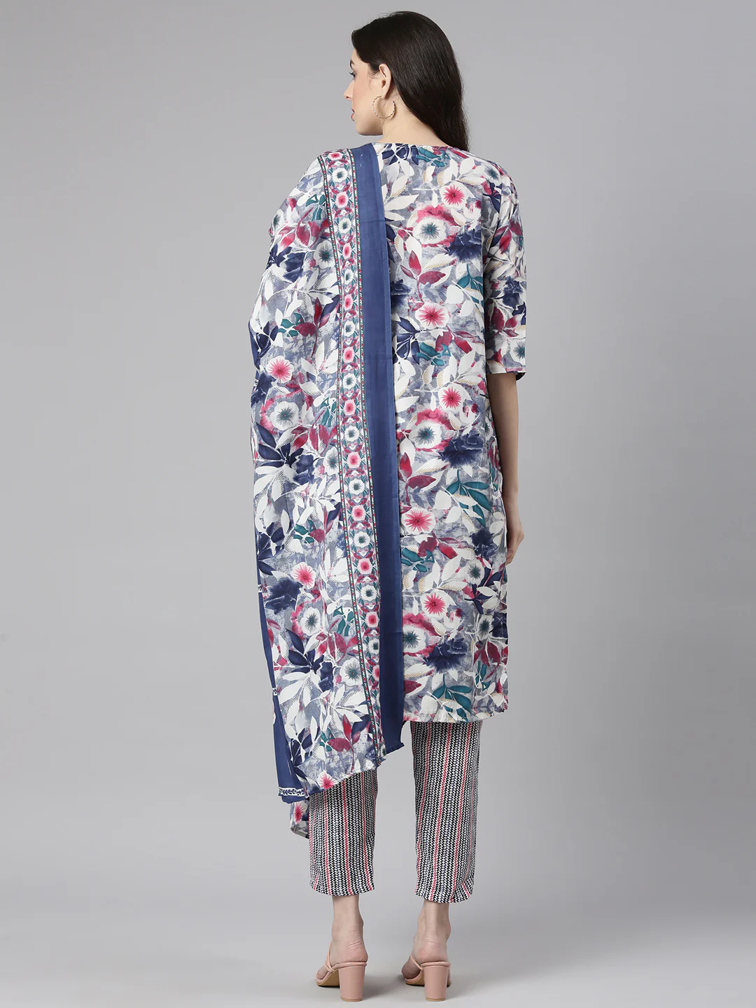 Neerus Multi Printed Straight Kurta and Trousers With Dupatta - Image 3