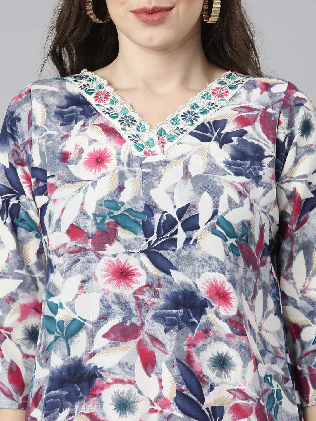 Neerus Multi Printed Straight Kurta and Trousers With Dupatta - Image 4