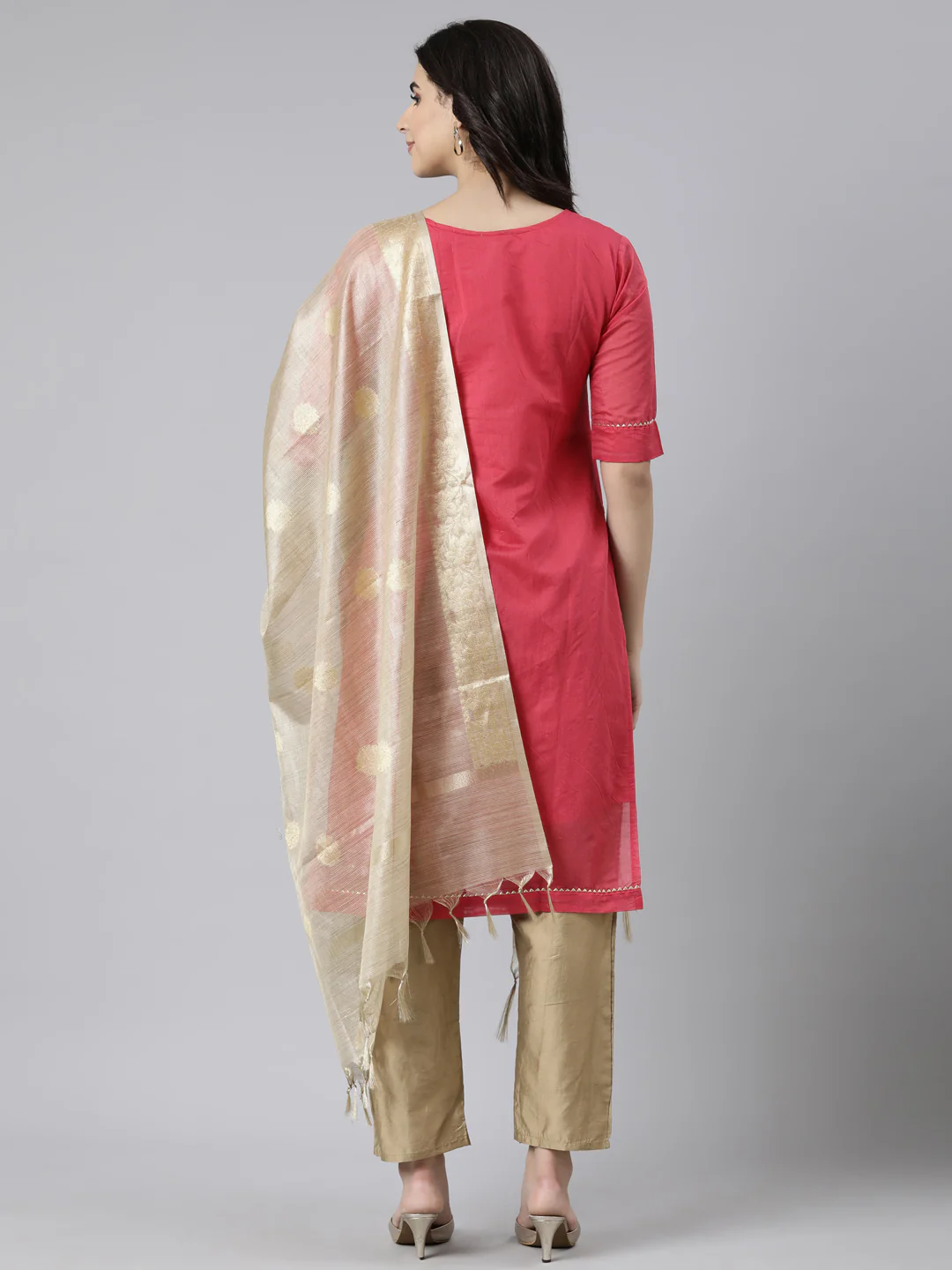 Neerus Multi Regular Straight Floral Kurta And Trousers With Dupatta - Image 3