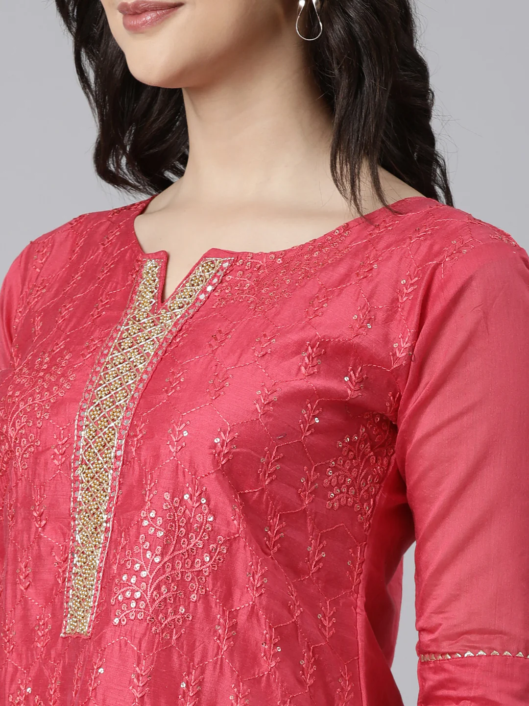 Neerus Multi Regular Straight Floral Kurta And Trousers With Dupatta - Image 4