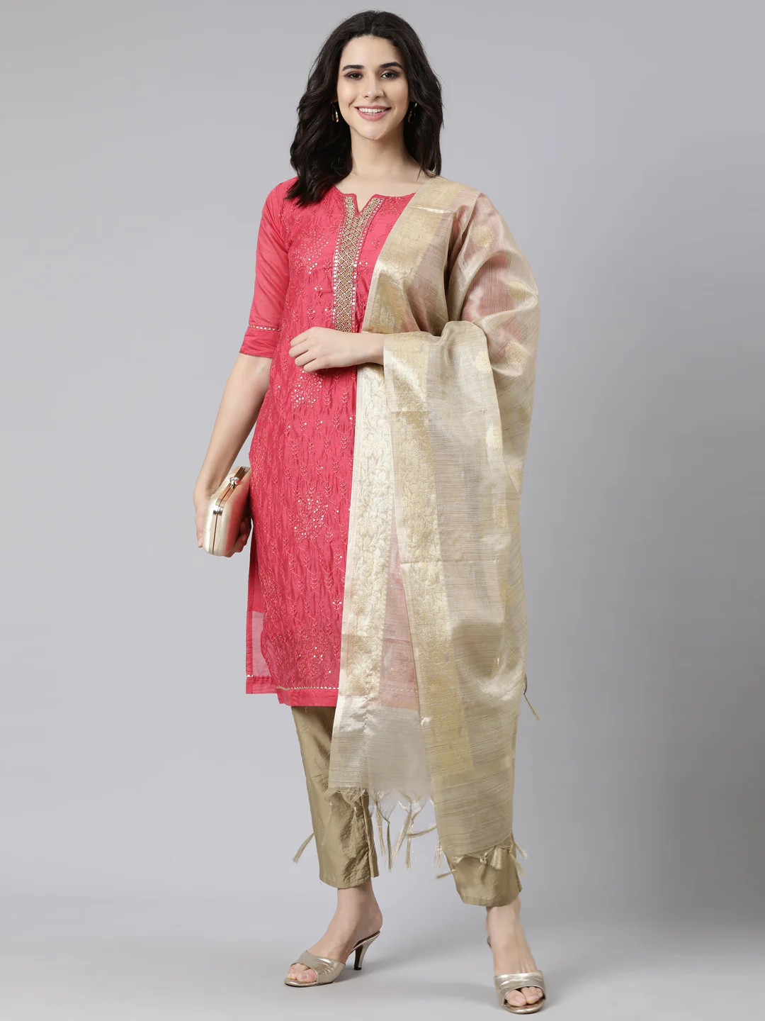 Neerus Multi Regular Straight Floral Kurta And Trousers With Dupatta - Image 5