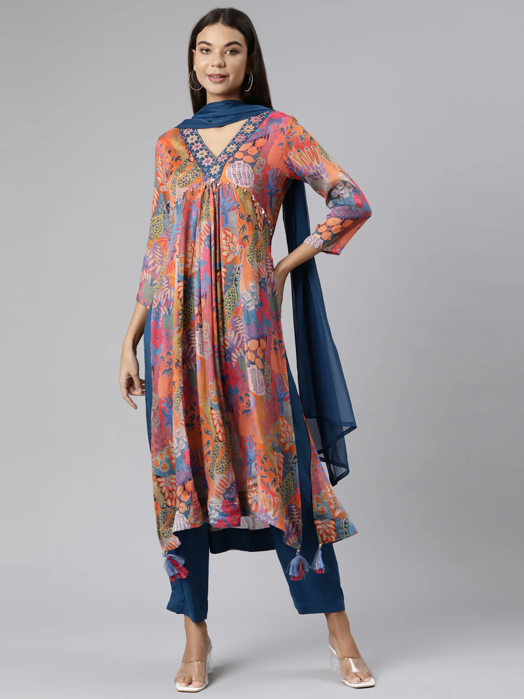 Neerus Multi Regular Straight Floral Readymade suits