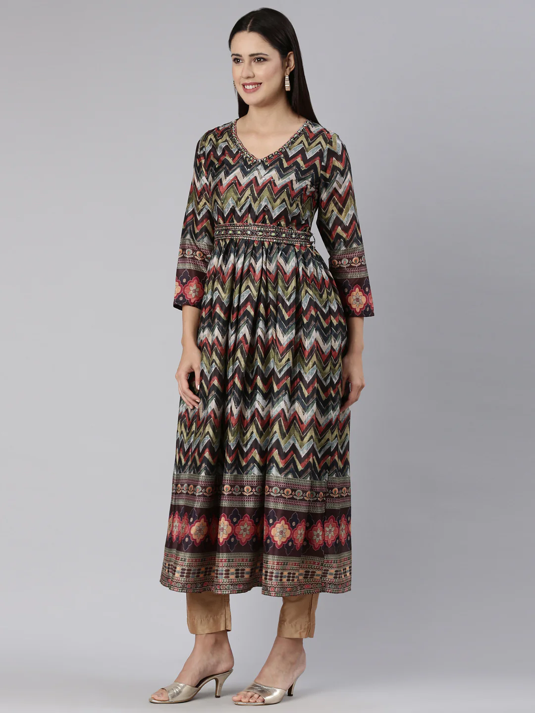 Neerus Multi Straight Casual Chevron Dress - Image 2