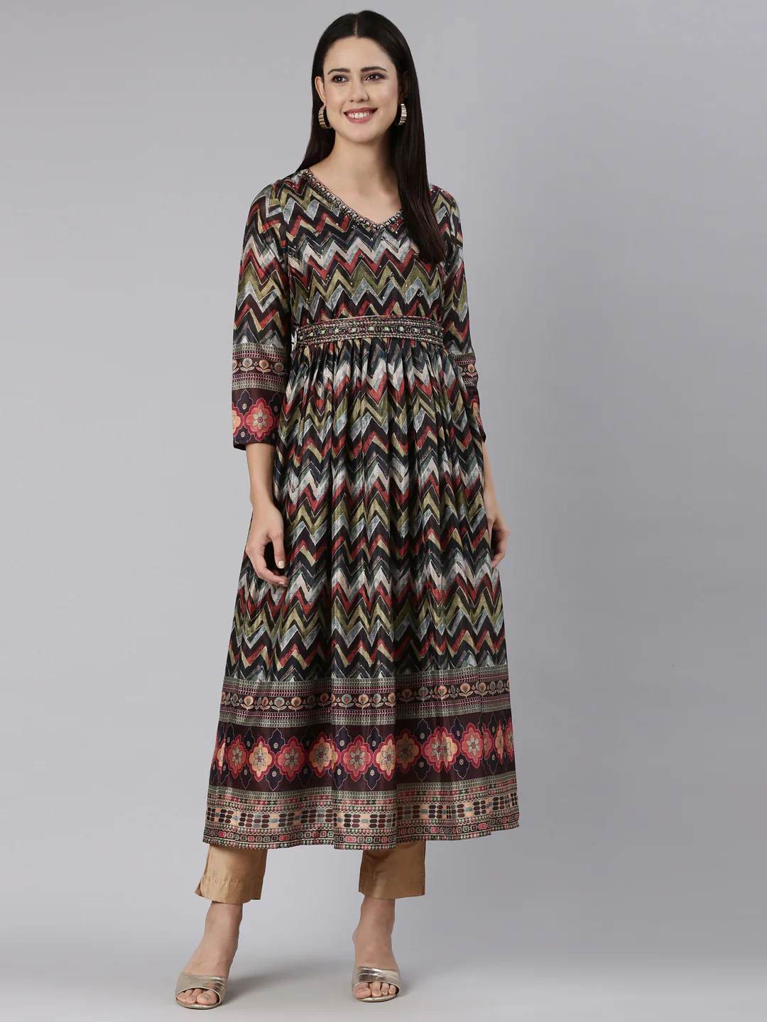 Neerus Multi Straight Casual Chevron Dress - Image 5