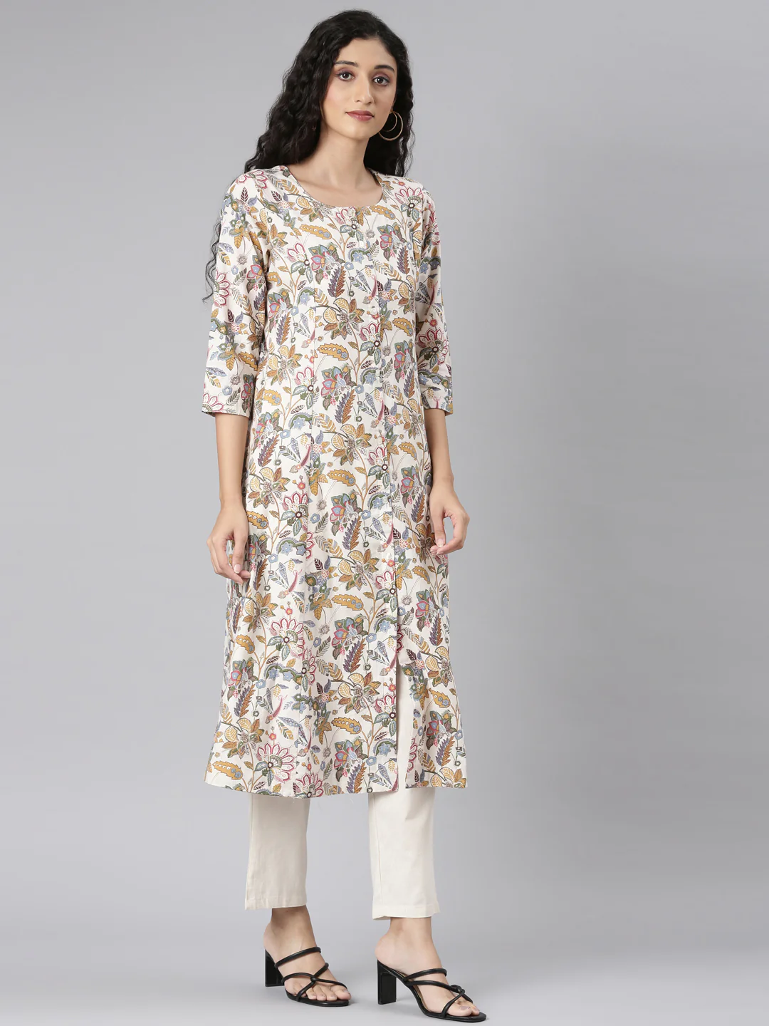 Neerus Multi Straight Casual Floral Kurta and Trouser. - Image 3